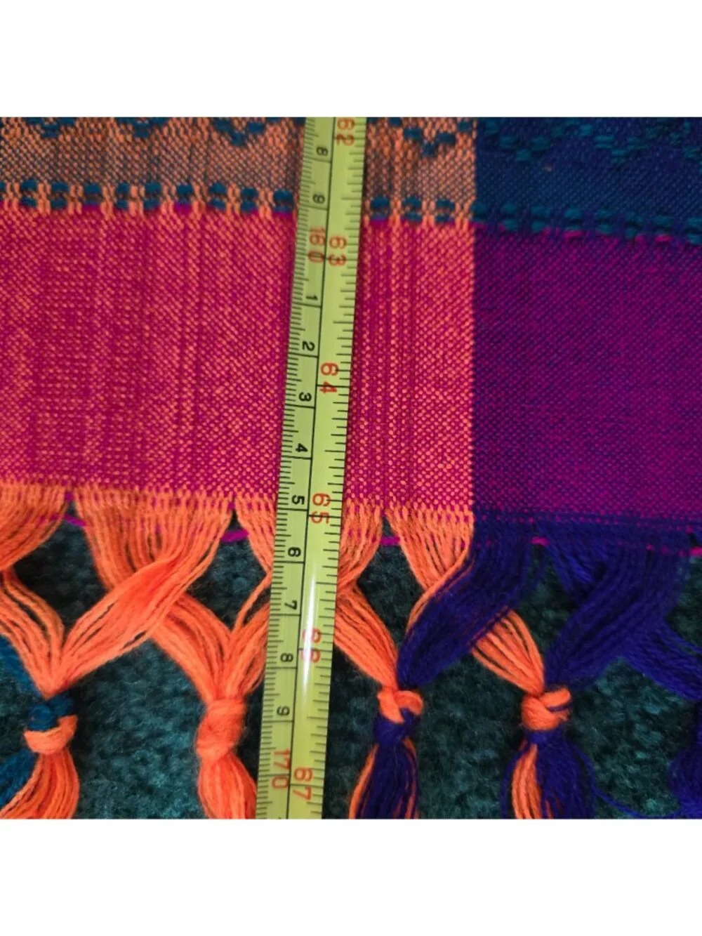 Vtg Rainbow Handwoven Plaid Throw Blanket Fringe Vibrant Multicolor Stripe 65x58
